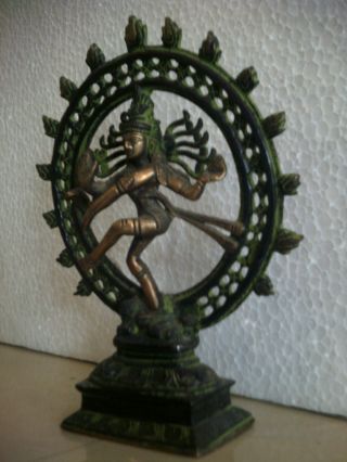 Vintage Dancing Shiva Amazing Green Antique Finish Brass Statue Of Natraj photo