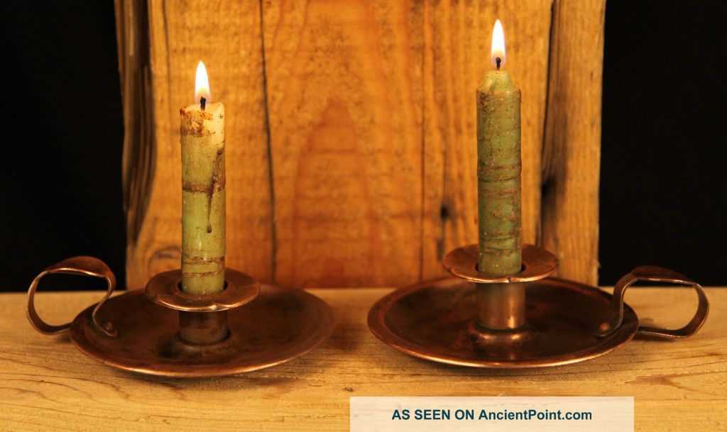 Pair Of Antique Copper Chamber Stick Candle Holders By Js&s Metalware photo