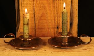 Pair Of Antique Copper Chamber Stick Candle Holders By Js&s photo