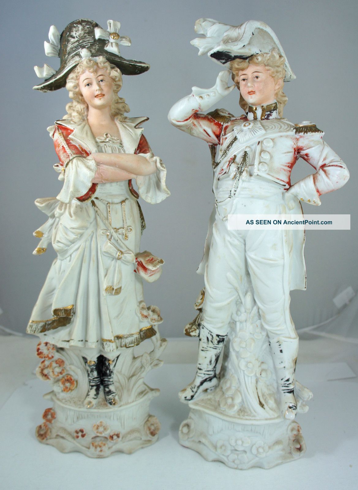 Pair Antique Porcelain Victorian French Lady Man Figurine Napoleon & Josephine? Figurines photo