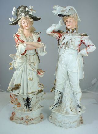 Pair Antique Porcelain Victorian French Lady Man Figurine Napoleon & Josephine? photo