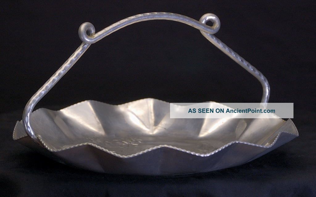 Antique Hand Hammered Floral Pressed Candy Dish W/handl Metalware photo