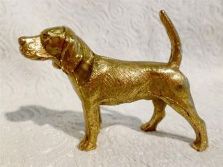 Antique Hound Dog Statue Figurine Gold Gilt On Metal Fine Small Hunting Dog photo