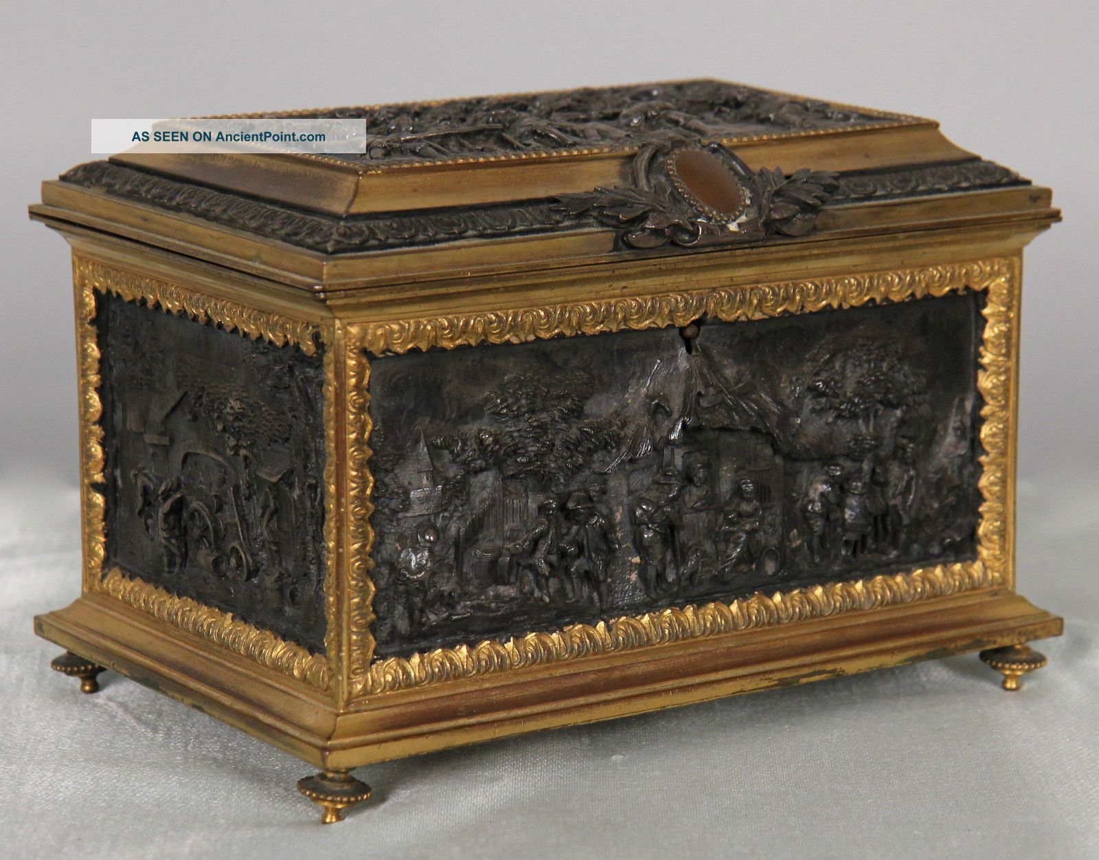 Early English Antique Patinated & Gilt Bronze Jewel Box Case Chest,  Mappin Webb Metalware photo