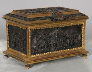 Early English Antique Patinated & Gilt Bronze Jewel Box Case Chest,  Mappin Webb photo