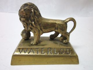 Antique Historical Lion Statue French Exquisite 1815 Battle Waterloo Solid Brass photo