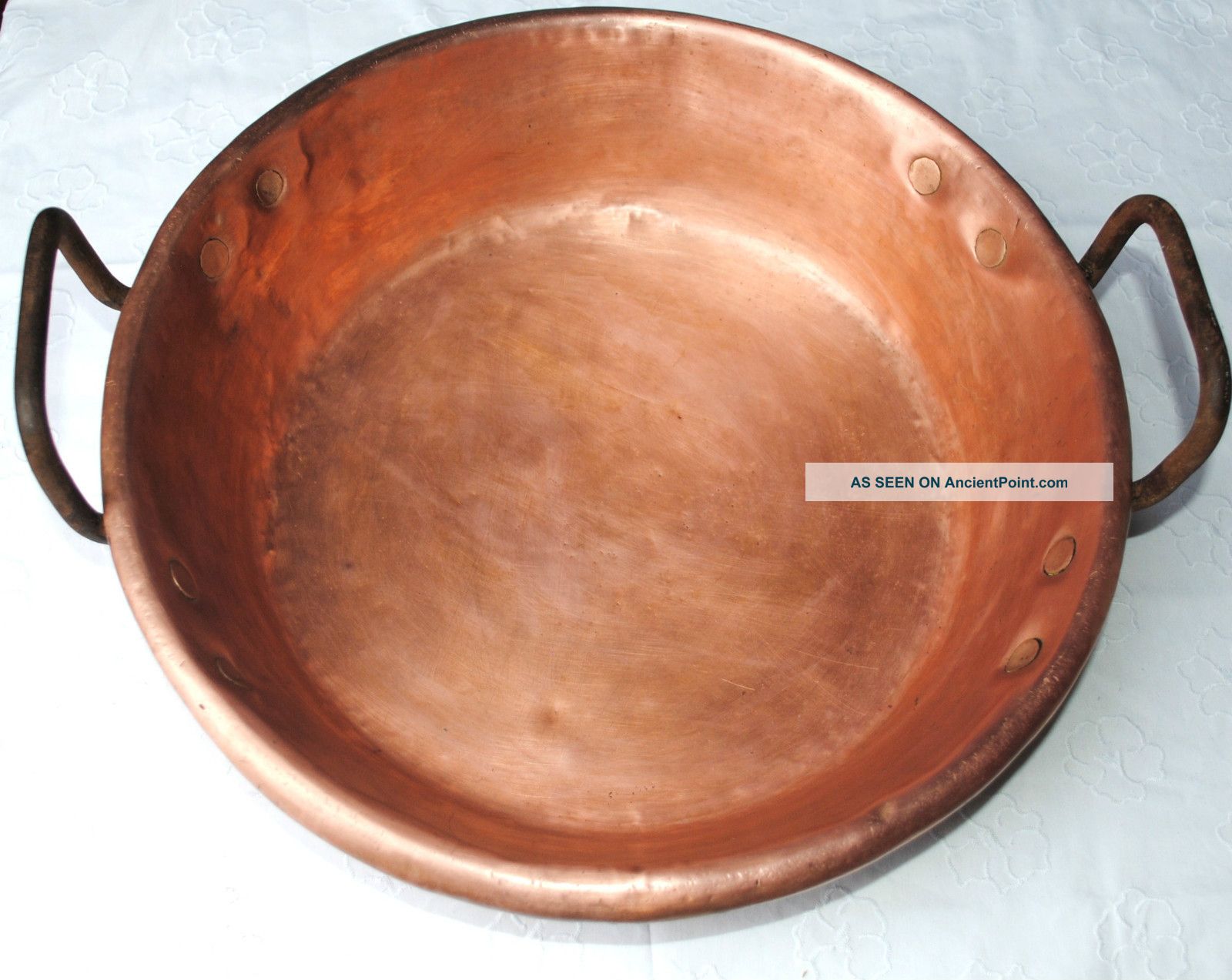 Antique French Copper / Wrought Iron Jam Basin Pot Heavy Metalware photo
