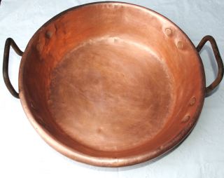 Antique French Copper / Wrought Iron Jam Basin Pot Heavy photo