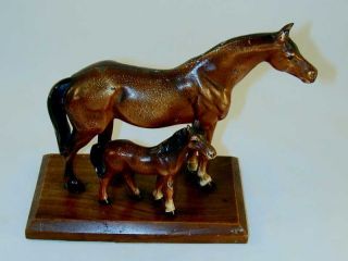 1940s Cast Iron Decorative Figurine Horses Mare Foal photo
