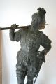 Ansonia Warriors Antique Spelter Knights Statues With Swords & Axe 15 