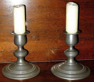 Antique Lovely 1930s Pair Insico Pewter Candlesticks Great Patina photo