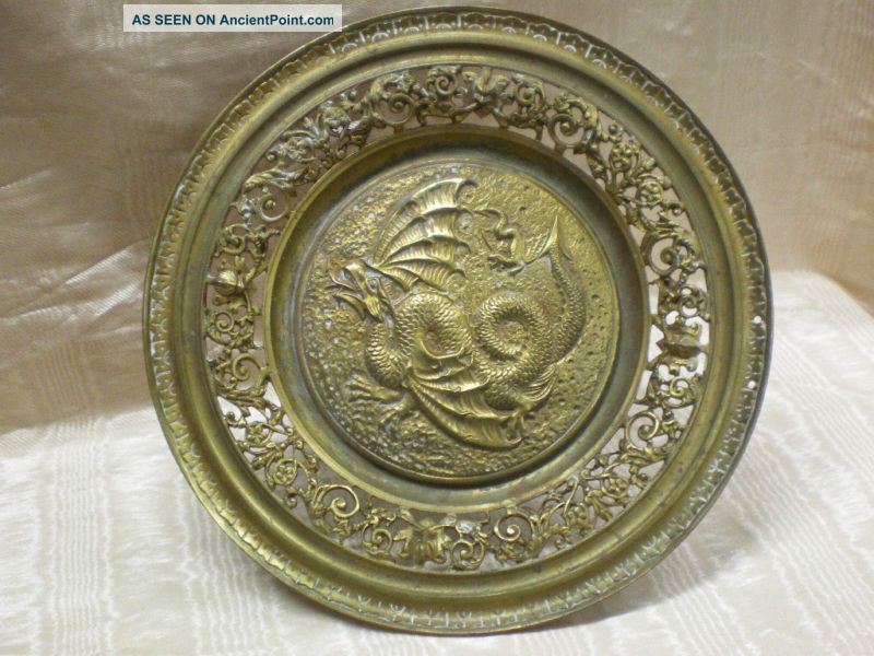Antique Heavy Bronze Dragon Tazza Parts Figural Base Metalware photo