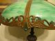 Antique 1920s 8 Panel Green Slag Glass Table Lamp Polychrome Metal Overlay Lamps photo 9