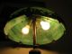 Antique 1920s 8 Panel Green Slag Glass Table Lamp Polychrome Metal Overlay Lamps photo 3