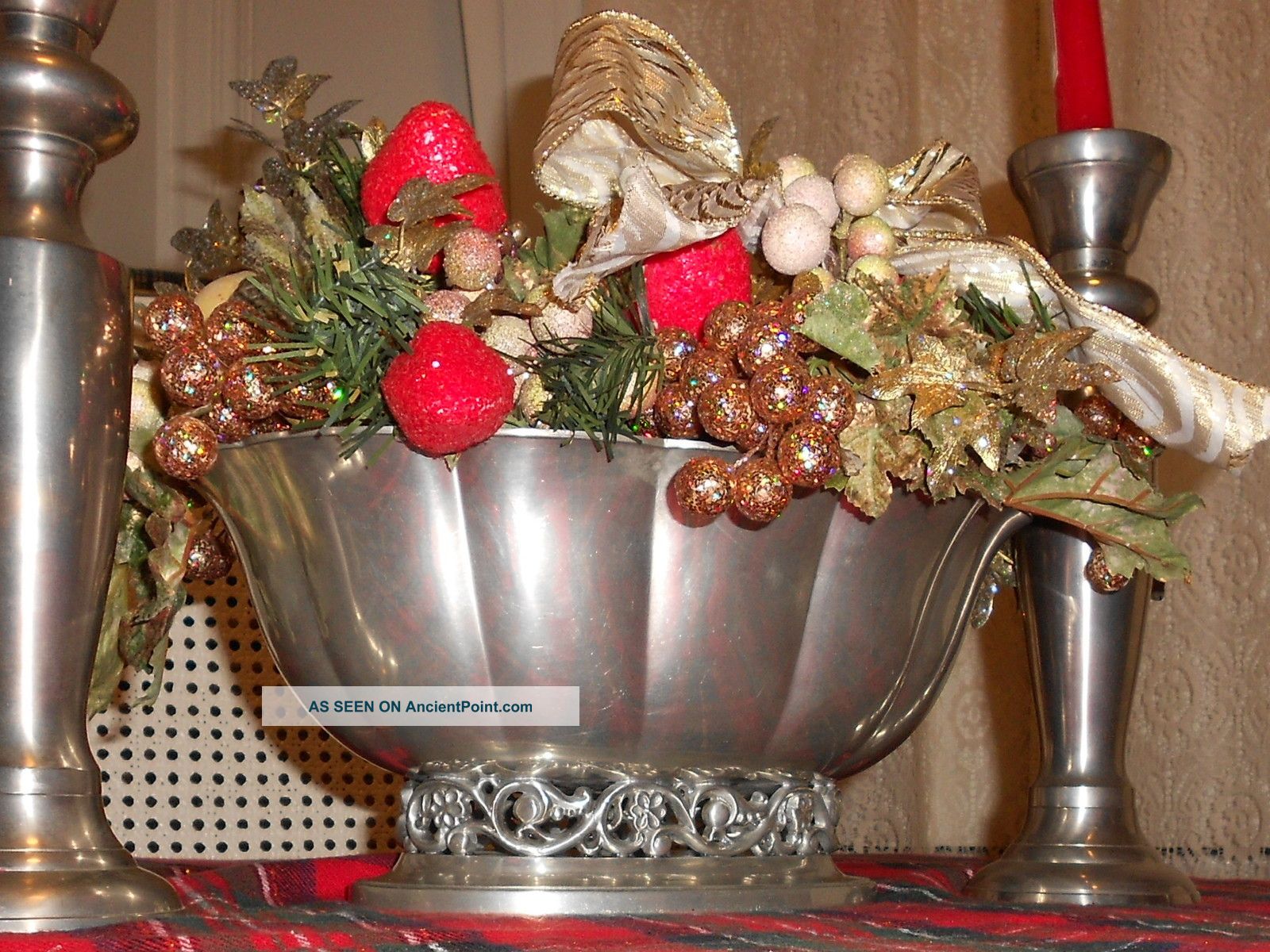 Antique Just Anderson Pewter Centerpiece 1912 - 48 Detail Filigree Footed Base Metalware photo