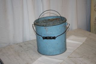 Vintage Painted Blue Minnow Full Floating Bucket Or Pail Shabby Decor Vessel photo