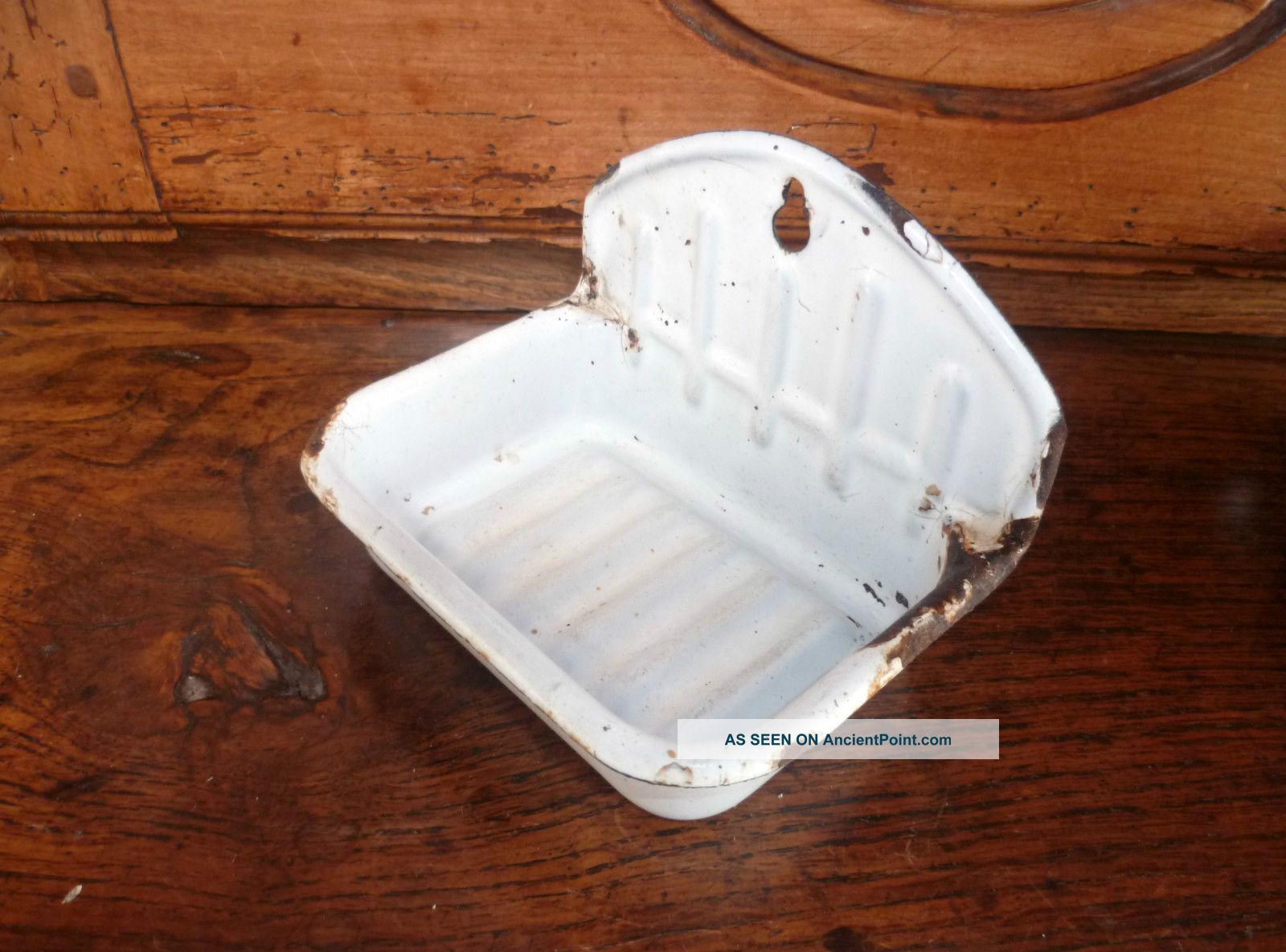 Antique French Enamel Shabby White Soap Dish Metalware photo