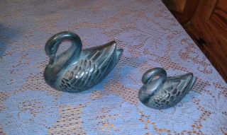 Antique Pair Of Cast Iron Black Swans Paper Weights photo