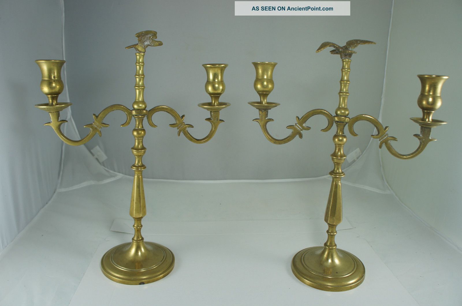 Antique Americana Brass Candlestick/holder Eagle Decor 2 Arm A Pair Metalware photo