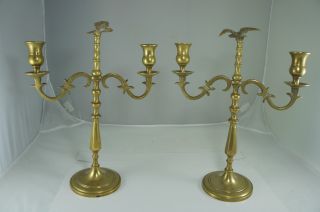 Antique Americana Brass Candlestick/holder Eagle Decor 2 Arm A Pair photo