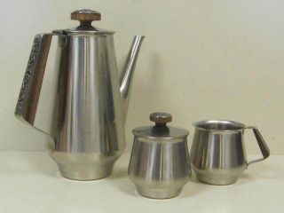 1960 ' S 18 - 8 Stainless Steel Coffee / Tea Pot,  Sugar Bowl & Creamer Set photo