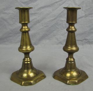 Pair Of Early Push - Up Brass Candlesticks/holders photo
