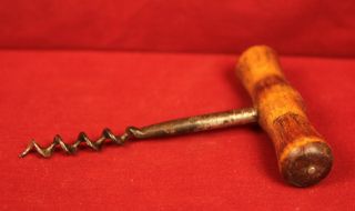 19th Century Antique Iron And Turned Wood Handled Corkscrew photo