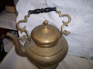 Huge Antique Vintage Brass Handmade Hand Embossed Ornate Kettle 16 