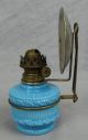 Antique Blue Milk Glass Base Miniature Lamp With Reflector Lamps photo 1
