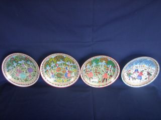 Vintage Enamel 4 Bowls Plates Studio Steinbock 4 Seasons Hand Painted Austria photo