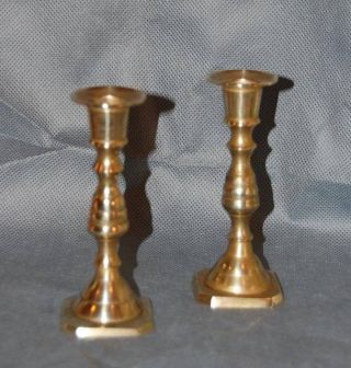 Pair Small Brass Beehive Candlesticks 19th Century photo