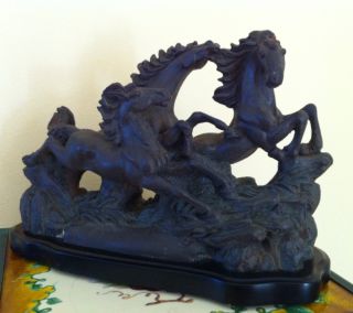 Antique Heavy Three Horse Sculpture,  Mint photo