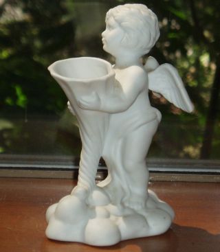 Vintage White Bisque Porcelain? Angel Bud Vase European? Adorable Mint Condition photo
