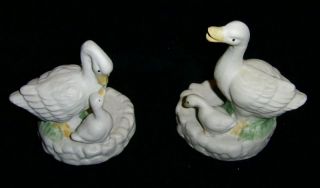 Vintage/antique Porcelain Ducks With Ducklings Set Of 2 photo