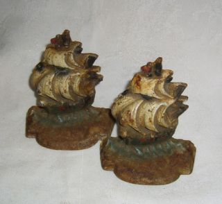 Antique Cast Iron 115 Masted Sailing Ship Bookends photo
