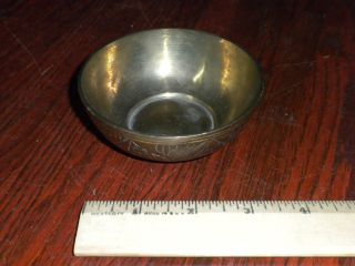 Vintage Heavy Solid Brass Ornately Carved Ceremonial Bowl photo
