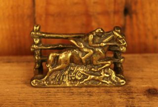 Antique Edwardian Solid Brass Huntsman Horse & Hound Letter Rack photo