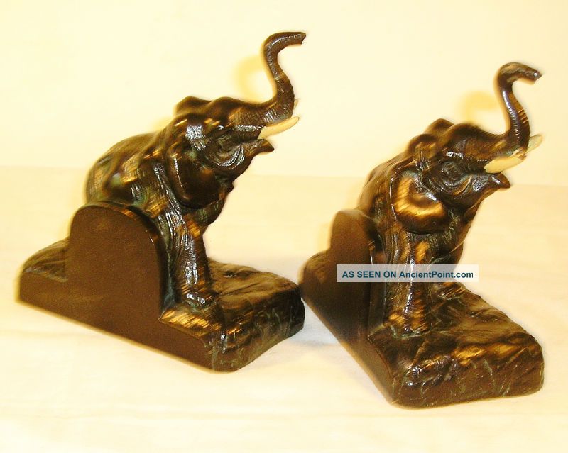 Vintage Pair Cast Metal Elephant Bookends J7 Metalware photo