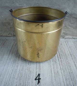 4 Vintage Large Hammered Brass Kettle,  Pot W/ Steel Handle photo