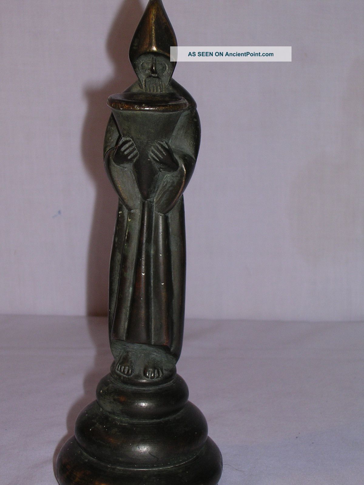 Bronze Bearded Bare Footed Robed 9 Inch Monk Or Brother W/ Tray Metalware photo