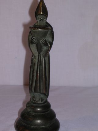 Bronze Bearded Bare Footed Robed 9 Inch Monk Or Brother W/ Tray photo