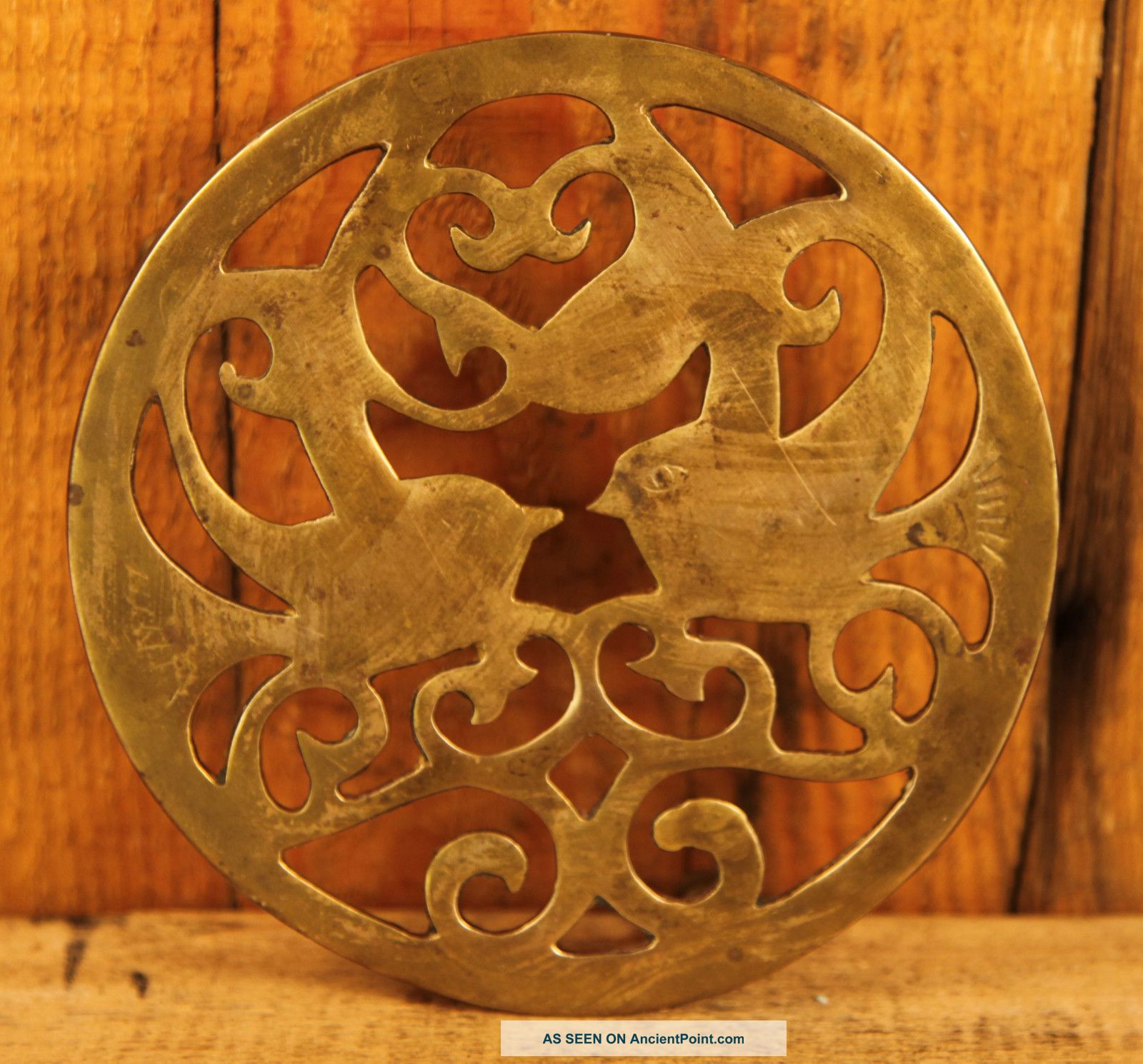 Antique Victorian Handmade Trivet Pair Of Birds In Tree Metalware photo