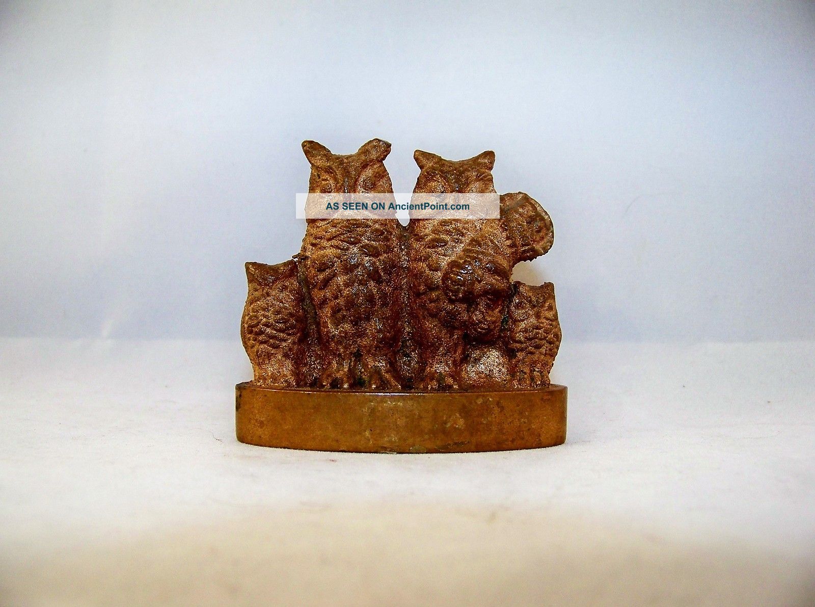Antique Bronze Figurine Owl Family Bridgeport Ct Us Metalware photo