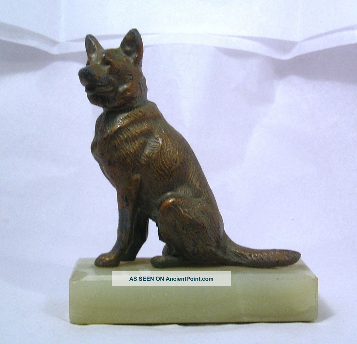 Vintage Alabaster Base Metal Dog Statue G2 Metalware photo