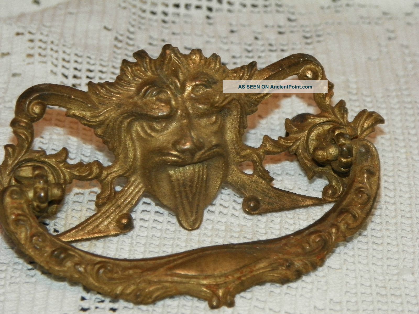 Antique Brass Rare Gothic Architectural Cabinet Hardware Drawer Pull Collectible Metalware photo