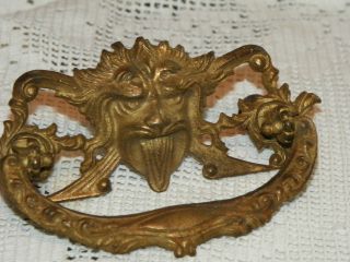Antique Brass Rare Gothic Architectural Cabinet Hardware Drawer Pull Collectible photo