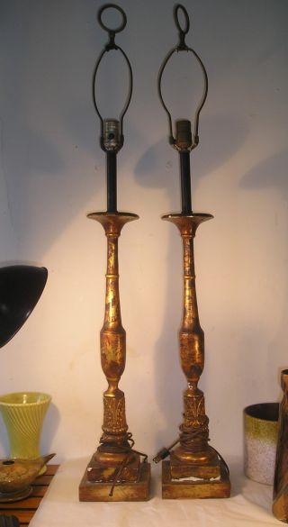Vintage 1960s Mid Century Faux Tortoise Shell Pair Of Lamps A19 photo