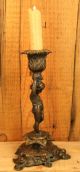 Circa 19th Century Solid Bronze Cherub Candleholder Metalware photo 4