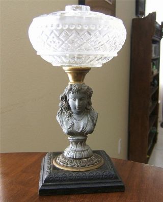 19th Century Antique Victorian Figural Lady Maiden Bust Masthead Oil Lamp Base photo