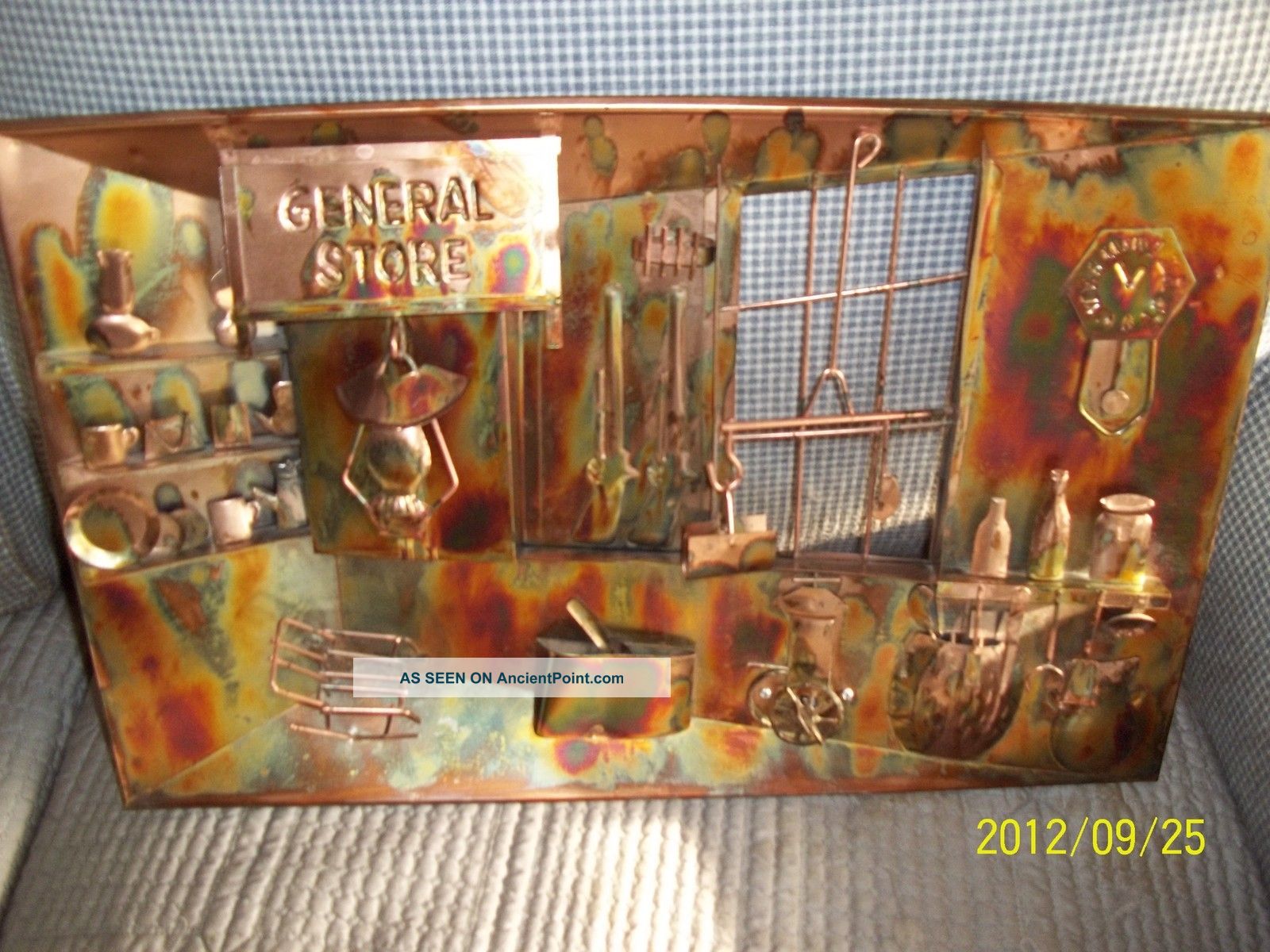 Old Copper / Metal 3d Music Picture Box Plays My Favorite Things Metalware photo